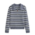 Lazy style simple casual zipper striped knitted sweater