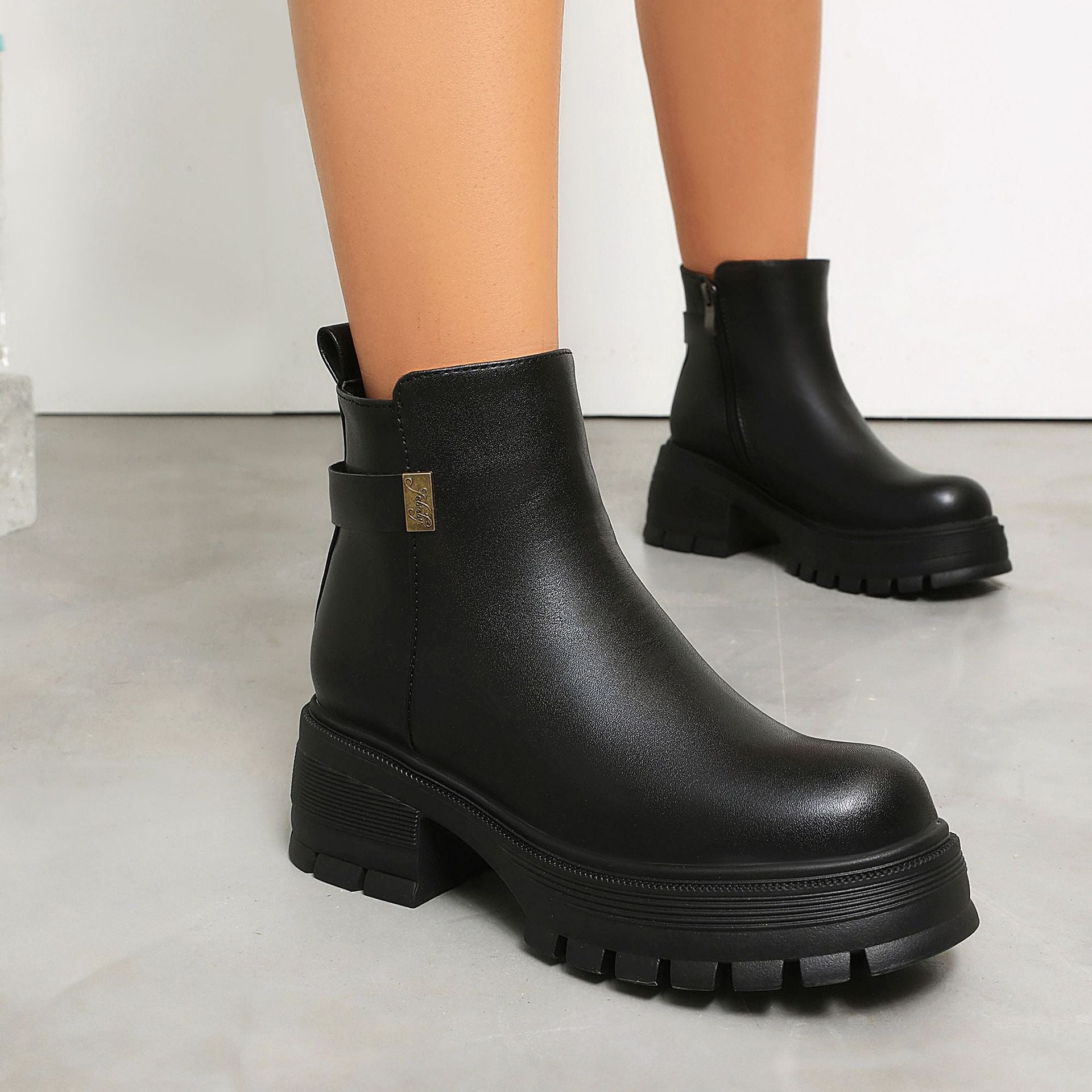 Black Chunky Platform Ankle Boots