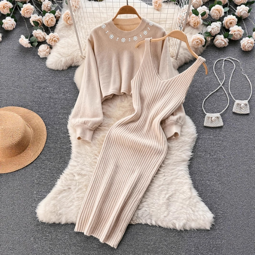 Elegant Knit Long Sleeve Sweater Top Comfortable Fitted Dress