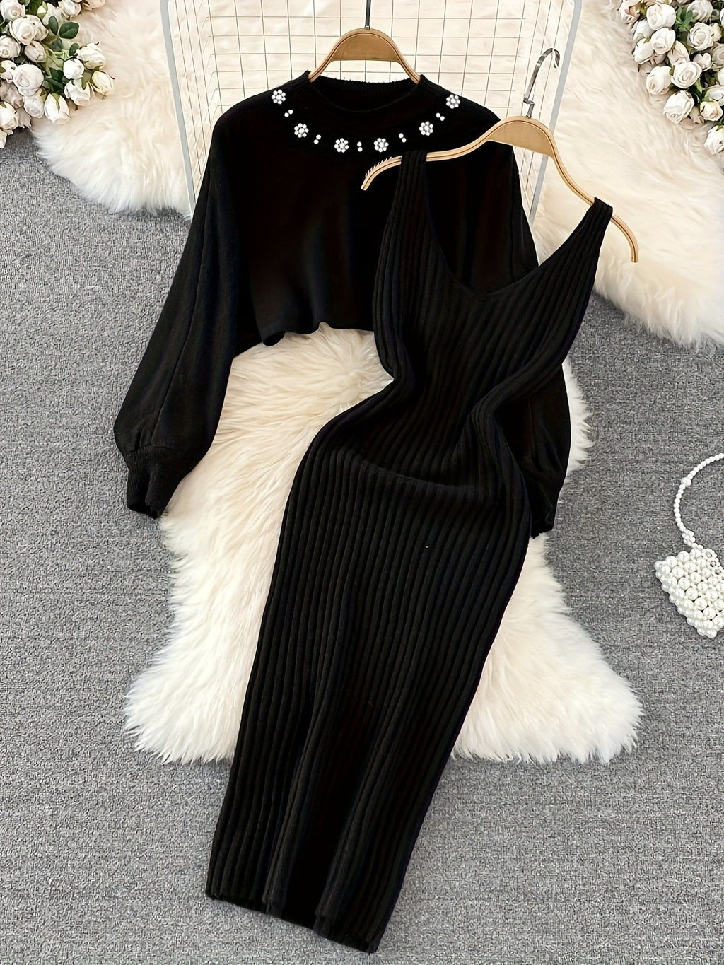 Elegant Knit Long Sleeve Sweater Top Comfortable Fitted Dress