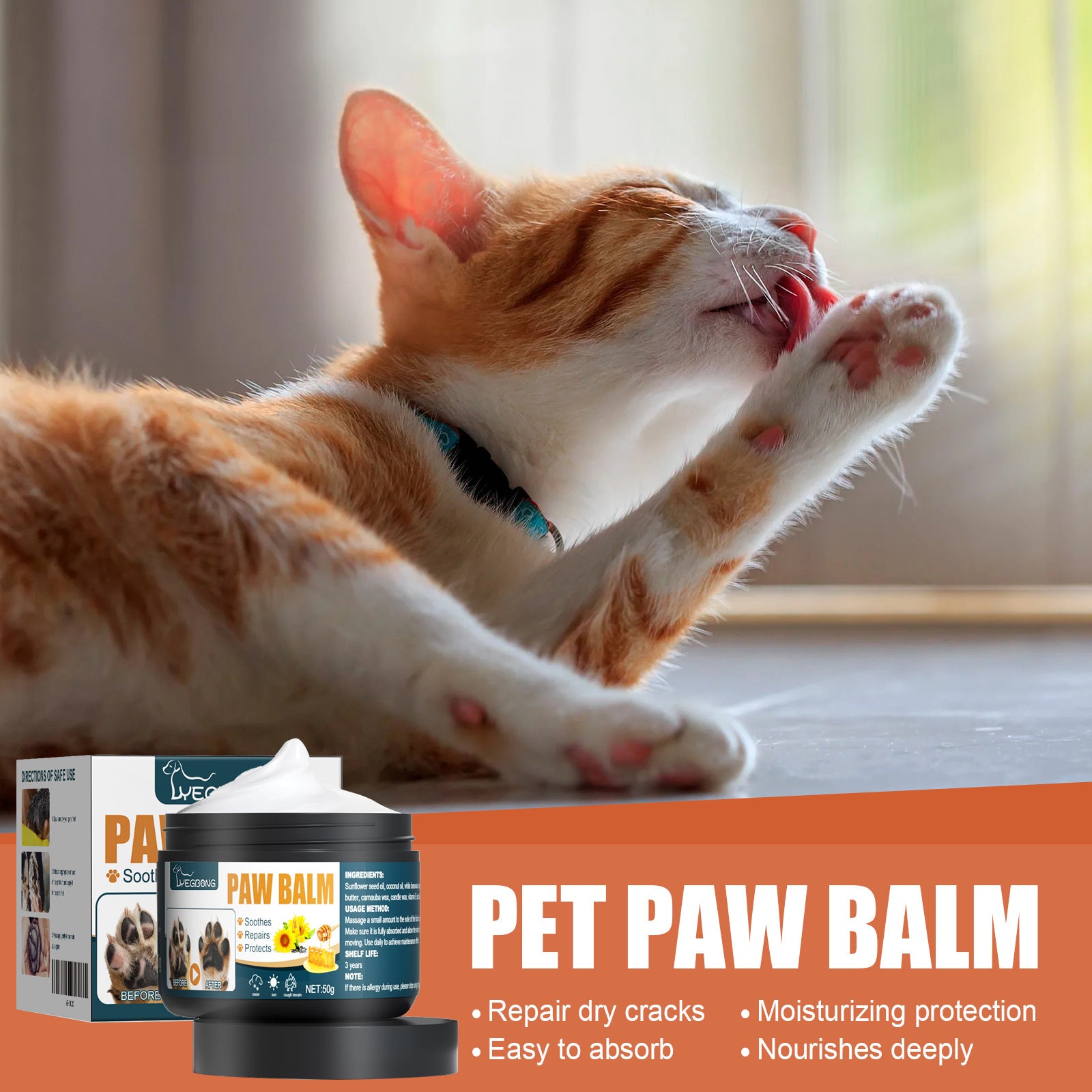 Yegbong Pet Paw Balm, Dog And Cat Foot Protection Pad Anti-Cracking Moisturizing Foot And Sole Care Cream
