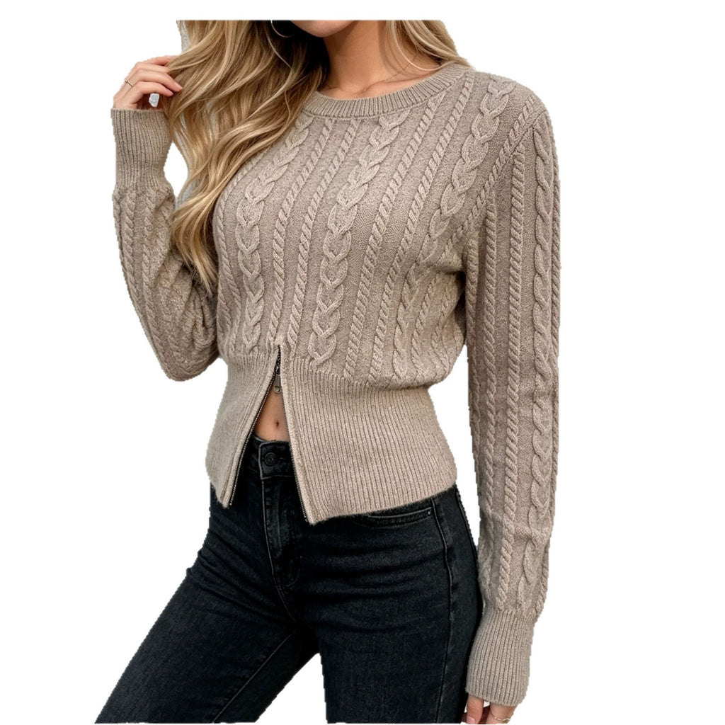 Women’s Soft Cable Knit Round Neck Sweater – Casual Long Sleeve Pullover