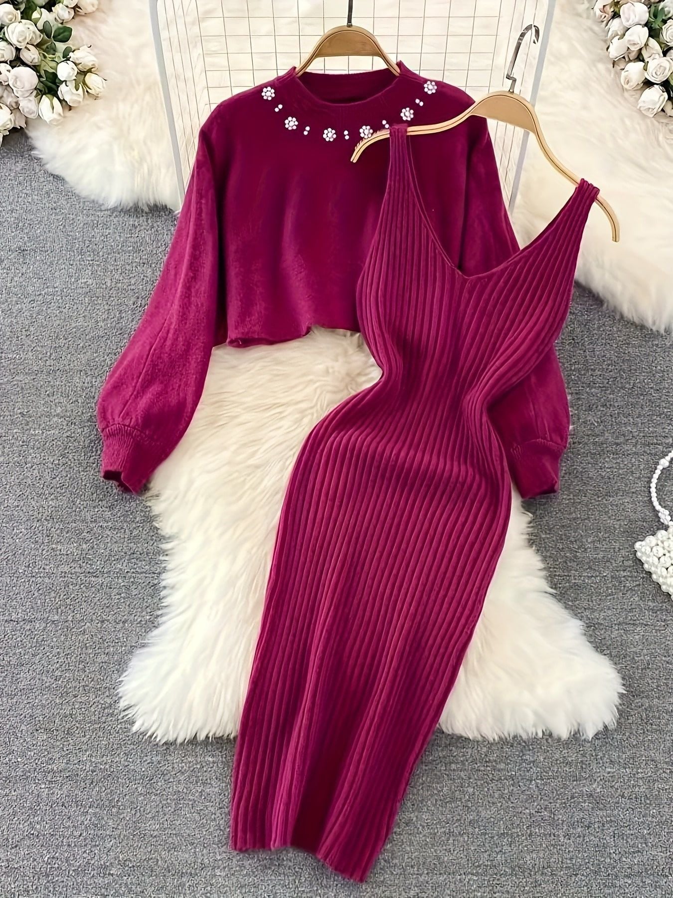 Elegant Knit Long Sleeve Sweater Top Comfortable Fitted Dress