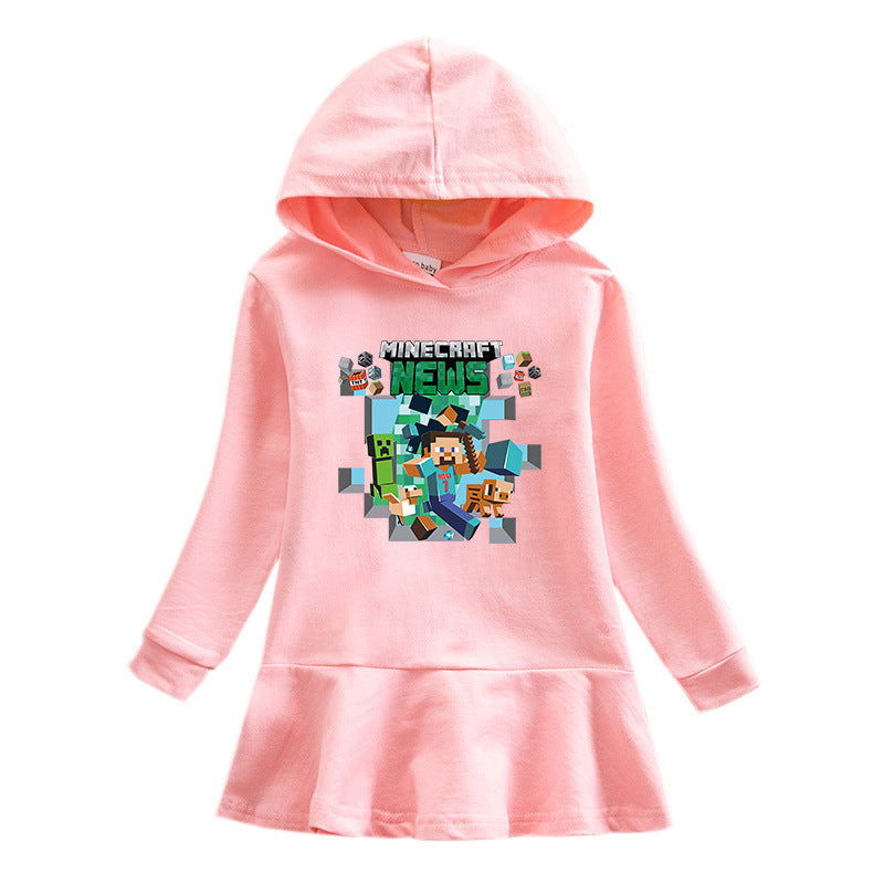 Girls Hooded Sweatshirt Dress – Casual Long-Sleeve Kids Dress with Hood