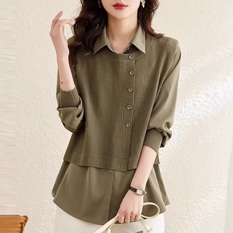 Vest Patchwork Two-Piece Set Women's Knitwear Fashionable Spring Autumn Winter Shirt