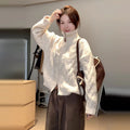 Casual Loose High Neck Knit Sweater Women Thickened Double Zipper Design Cardigan Coat