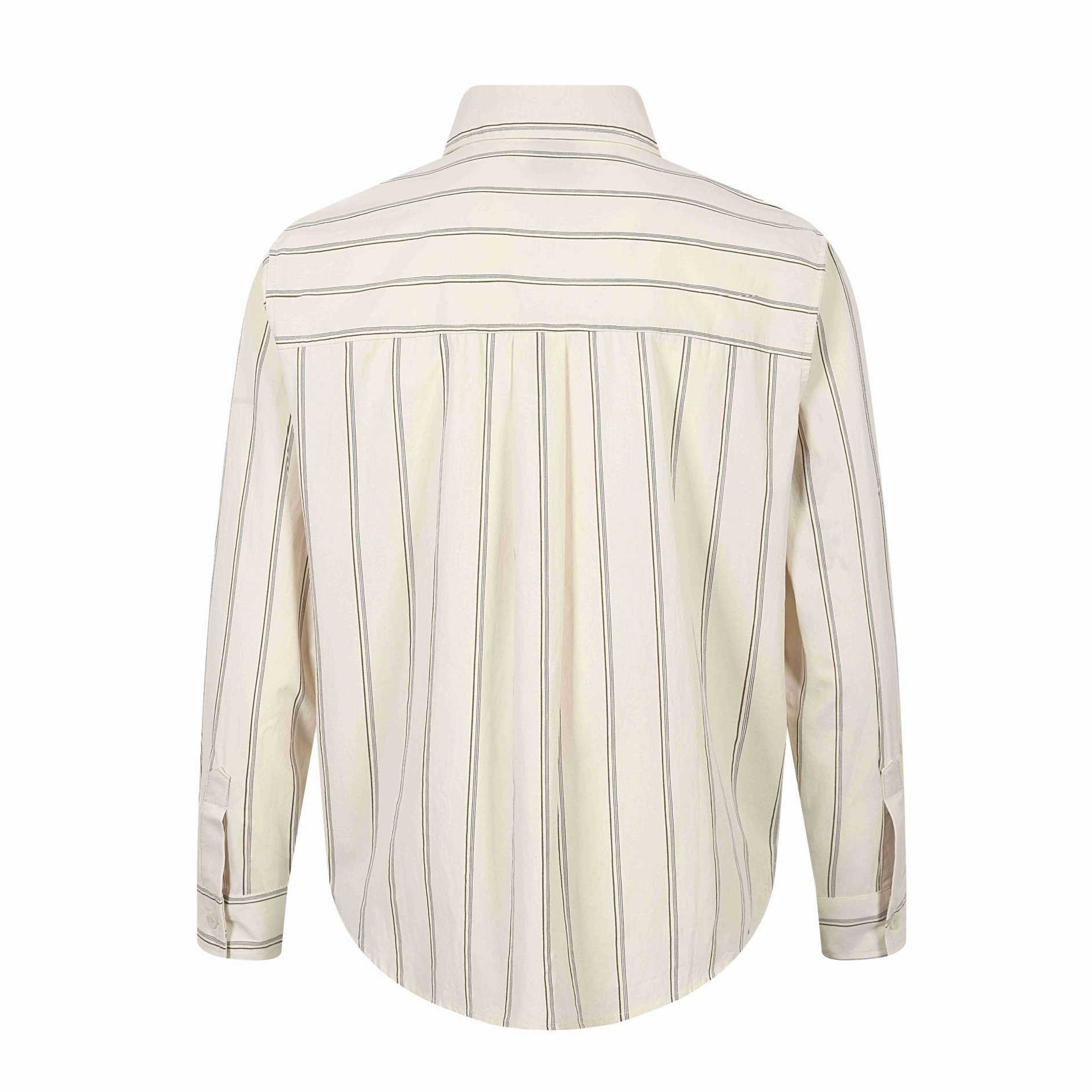 Striped Letter Badge Printed Basic Turn-Down Collar Long Sleeve Shirt