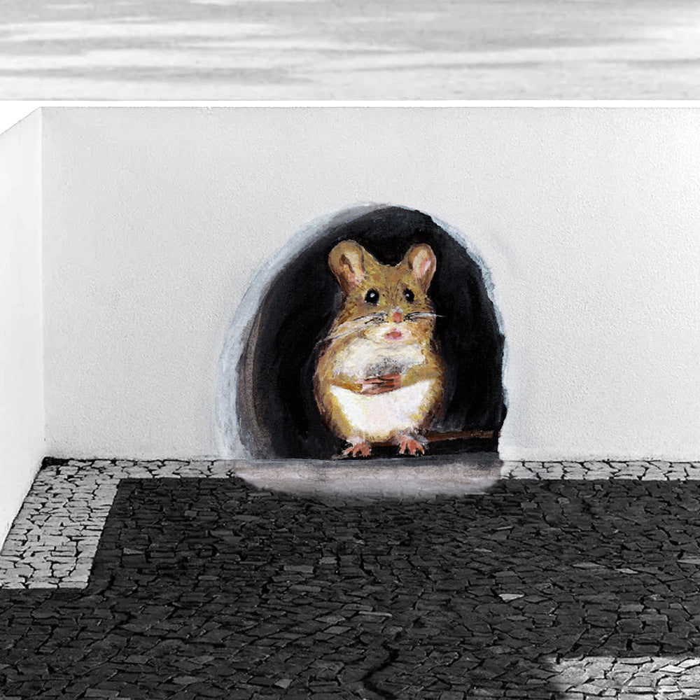 Cartoon Mouse Hole Sticker 5pcs Home Kitchen Glass Creative Decorative Sticker