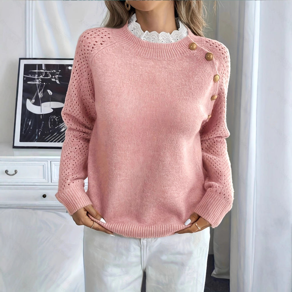 Women’s Lace Patchwork Round Neck Loose Knit Sweater