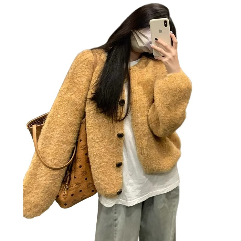 Soft Knit Cardigan Sweater for Women Yellow Short Length Autumn Outwear
