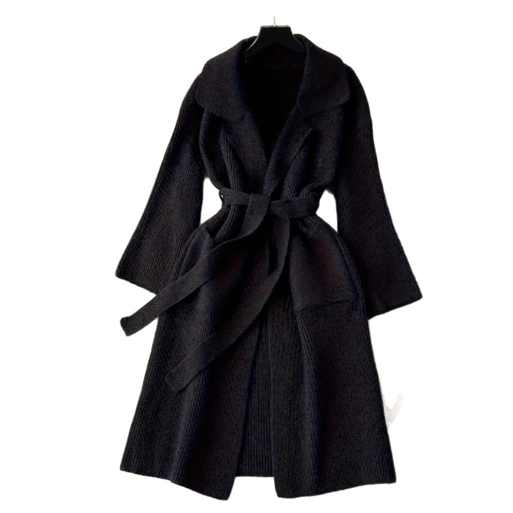 Elegant Minimalist Long Knit Cardigan Coat for Women, Fashionable Sweater Jacket