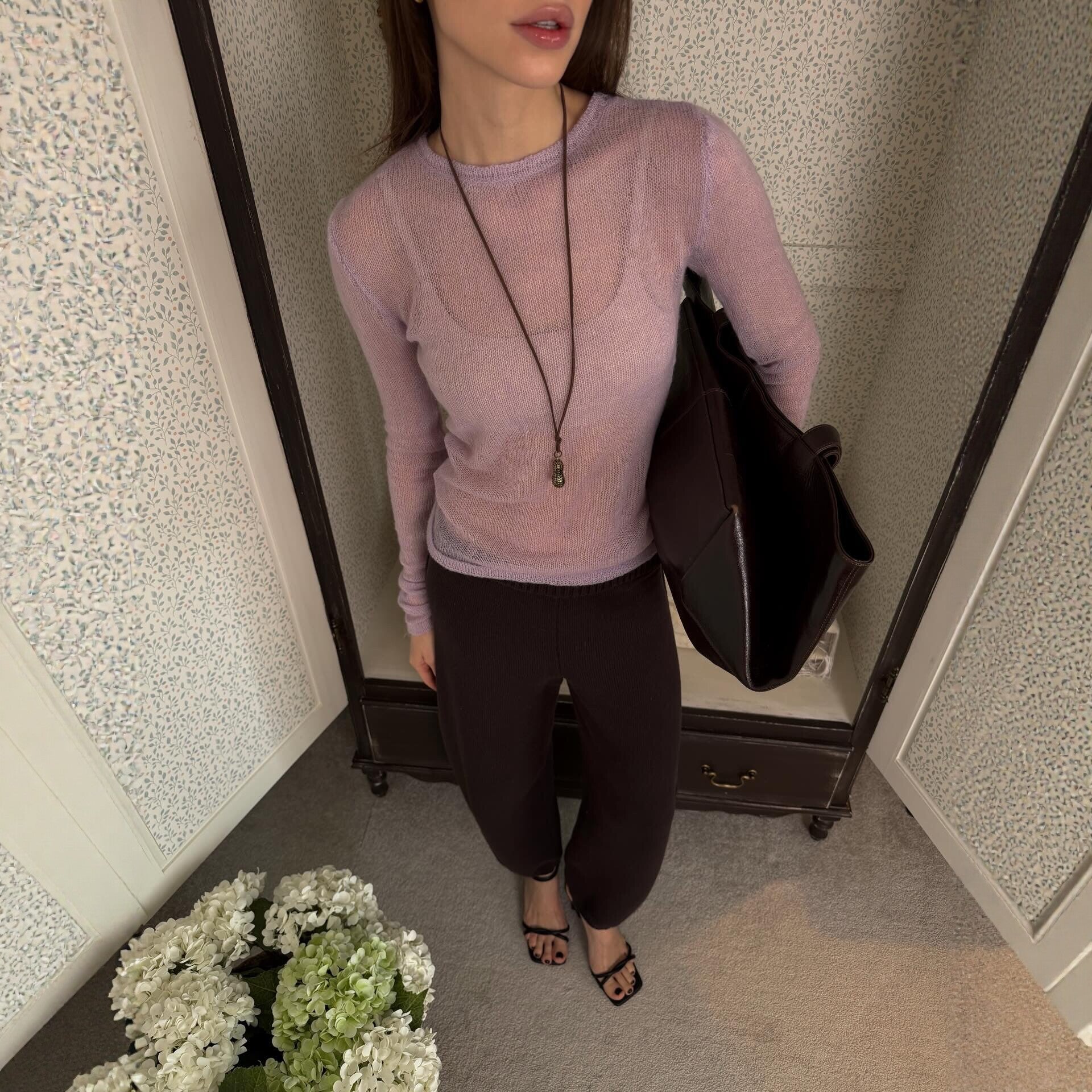 Round Neck Lightweight Knit Sweater Women's Long Sleeve Sheer Candy Color Fashion Top