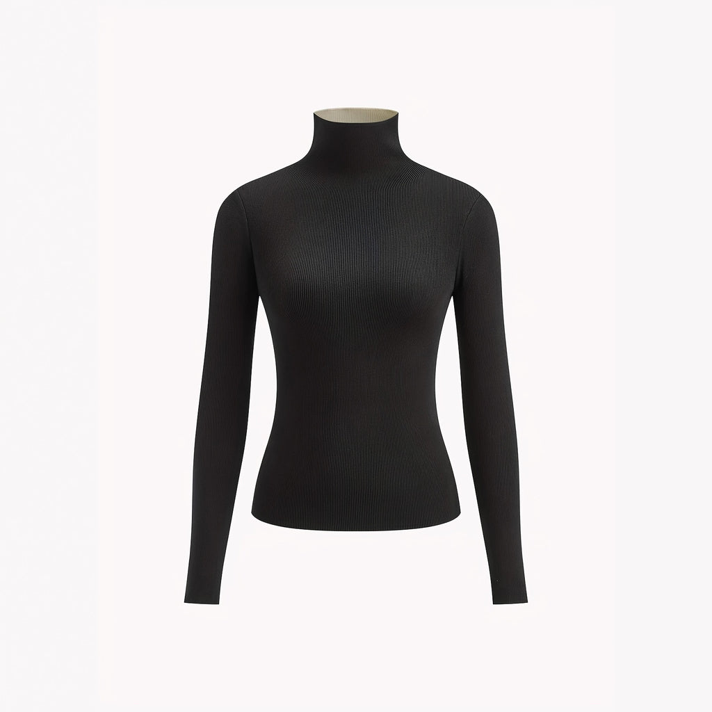 New knitted long-sleeve slim-fit reversible crew neck sweater, front and back wearable, versatile design