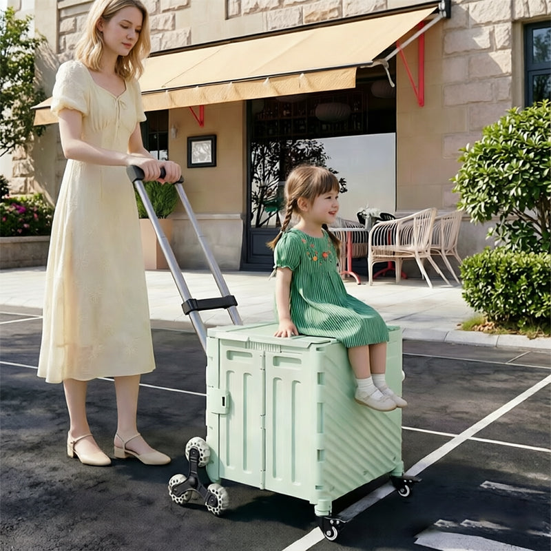 Folding Utility Cart with Lid – Rolling Storage Wagon for Shopping, Travel & Outdoor Use