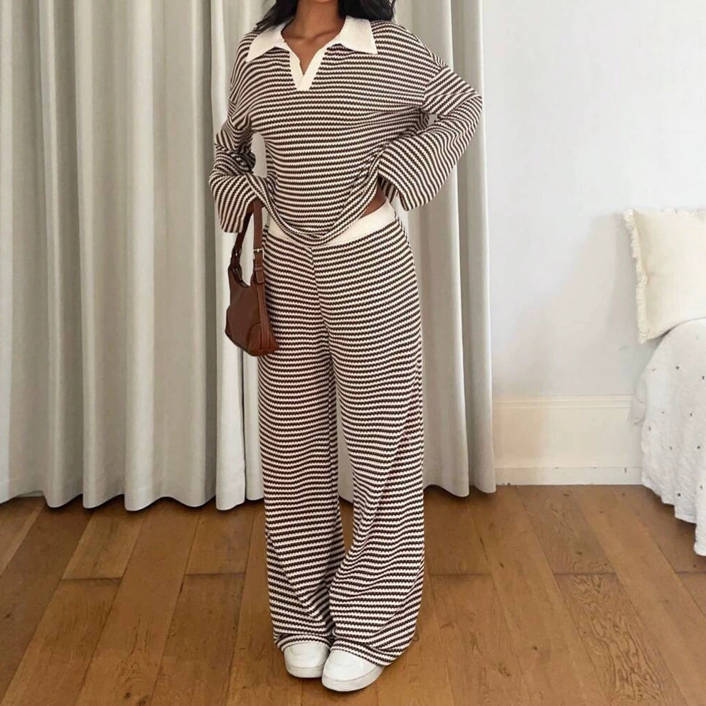 Striped Knit Top & Wide-Leg Pants Set