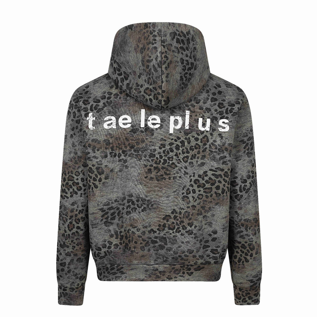 Leopard Print Camouflage Long Sleeve Hooded Loose Fit Zipper Front Sweatshirt