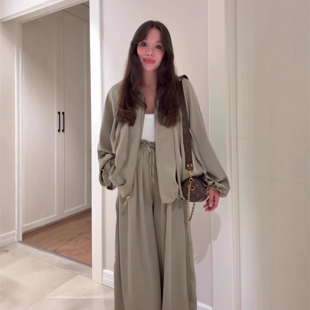 Relaxed Jacket & Wide-Leg Pants Set