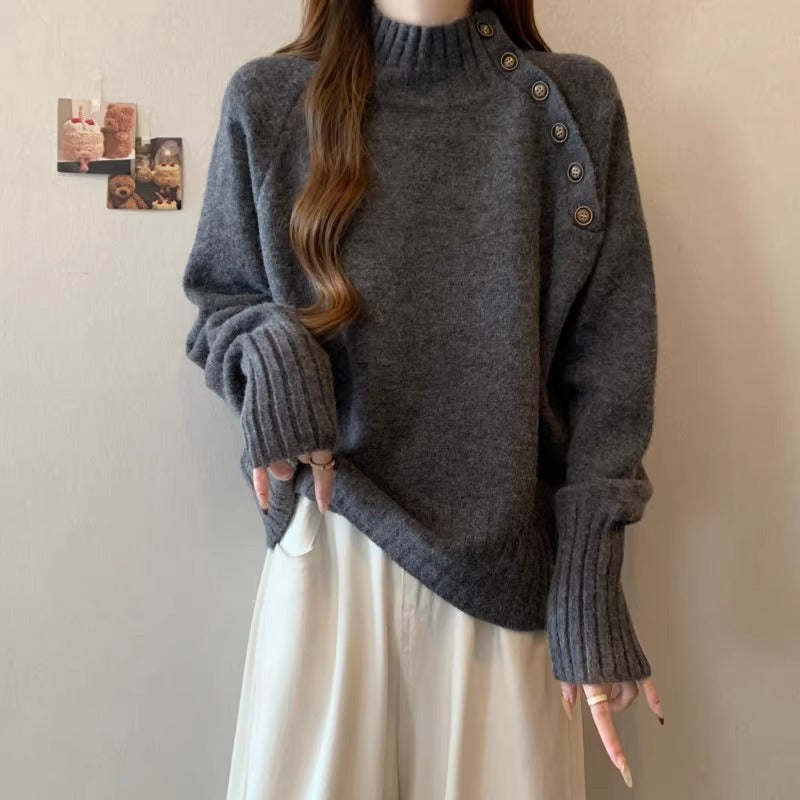 Semi-High Neck Sweater Women Spring Autumn Loose Plus Size Lazy Style Knit Top Underwear Shirt