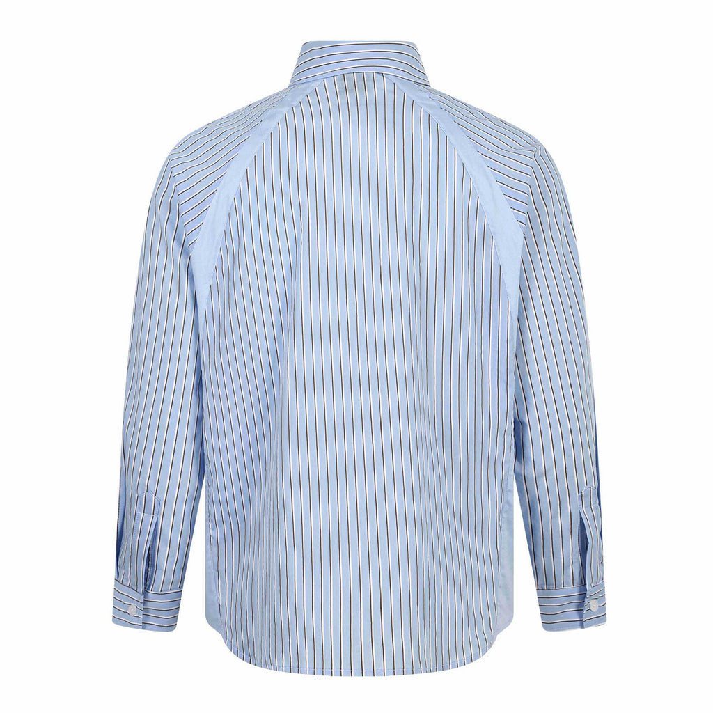 Trendy Striped Patch Ball Jersey Badge Loose Turn-down Collar Long Sleeve Shirt
