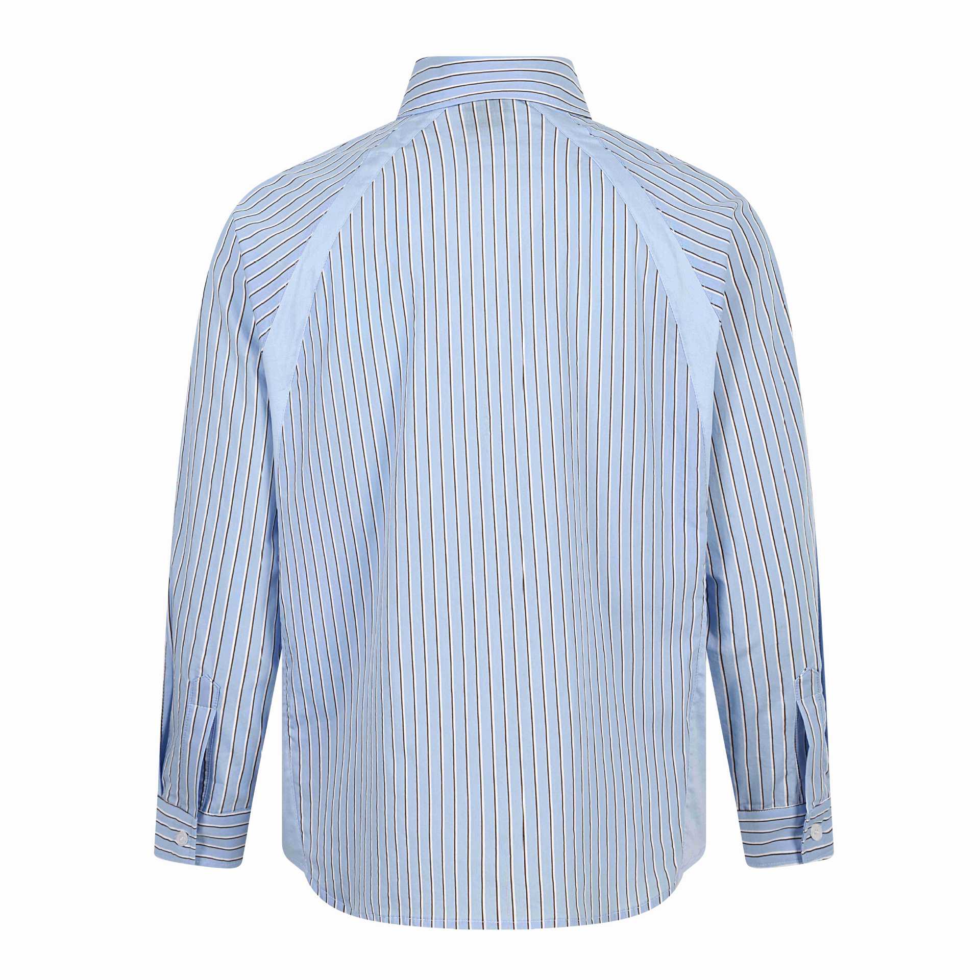 Trendy Striped Patch Ball Jersey Badge Loose Turn-down Collar Long Sleeve Shirt