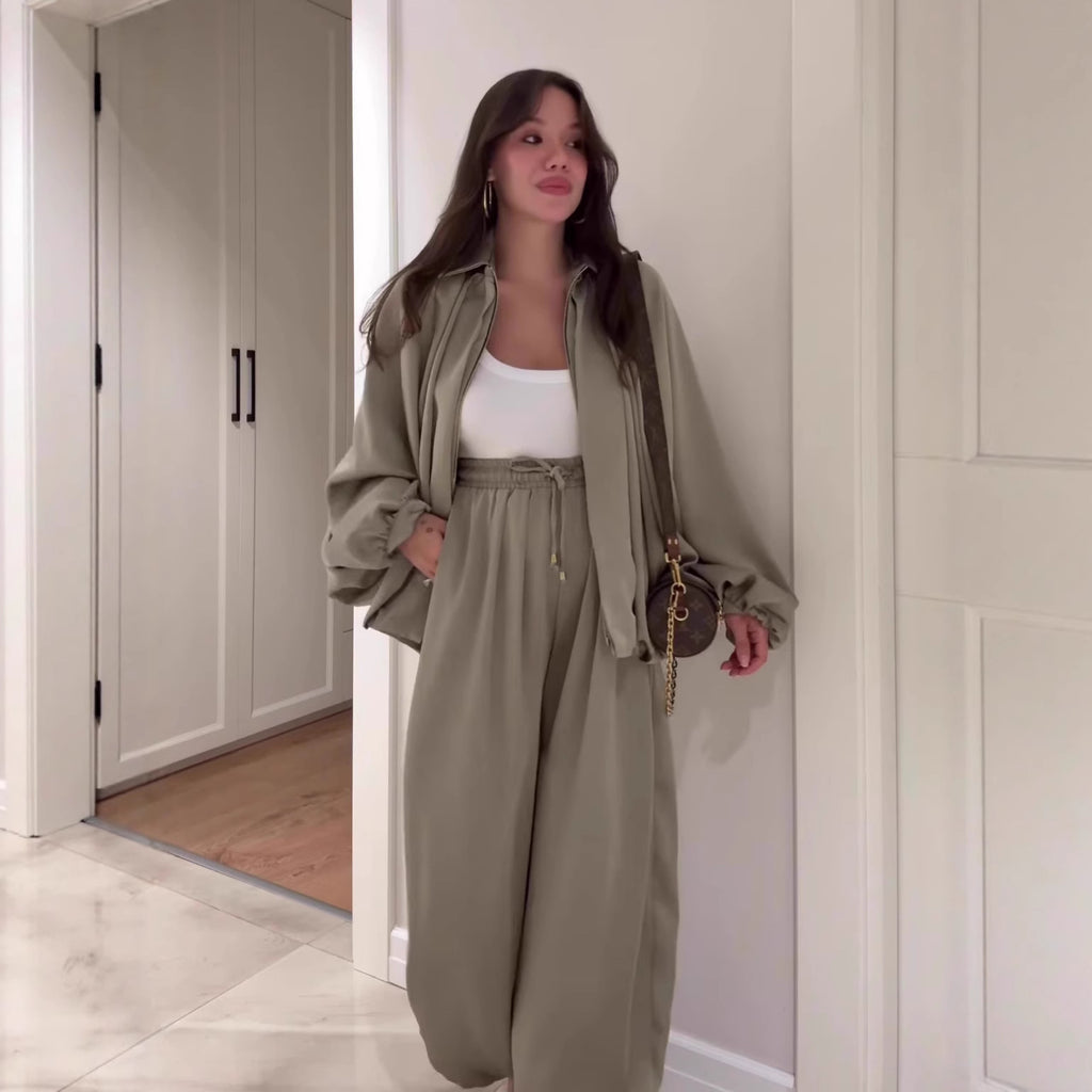 Relaxed Jacket & Wide-Leg Pants Set