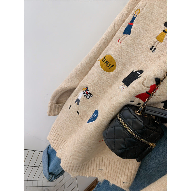 Casual Oversized Knit Sweater for Women with Raccoon Fur Design, Thick Long Sleeve Pullover Top for Autumn and Winter