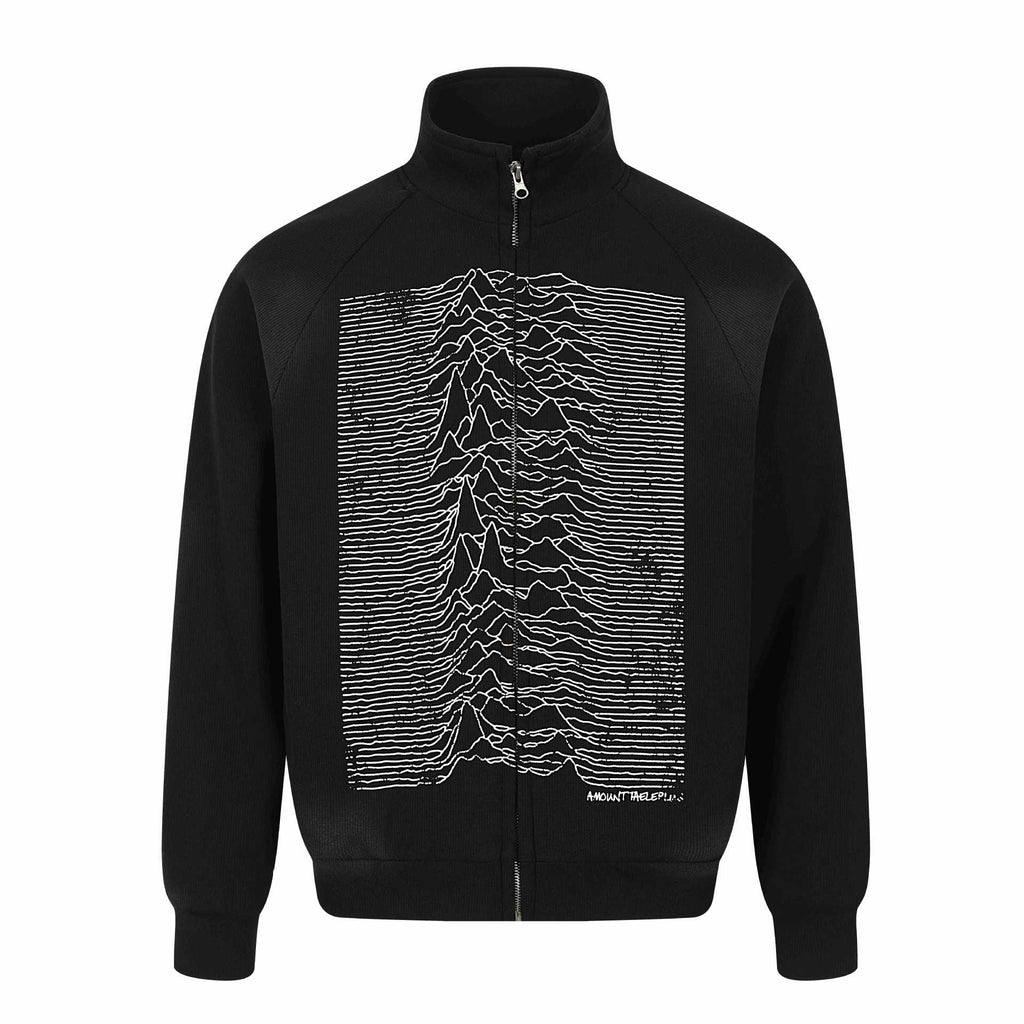 Pulse Print Spray Dyed Stand Collar Loose Zip-Up Hoodie
