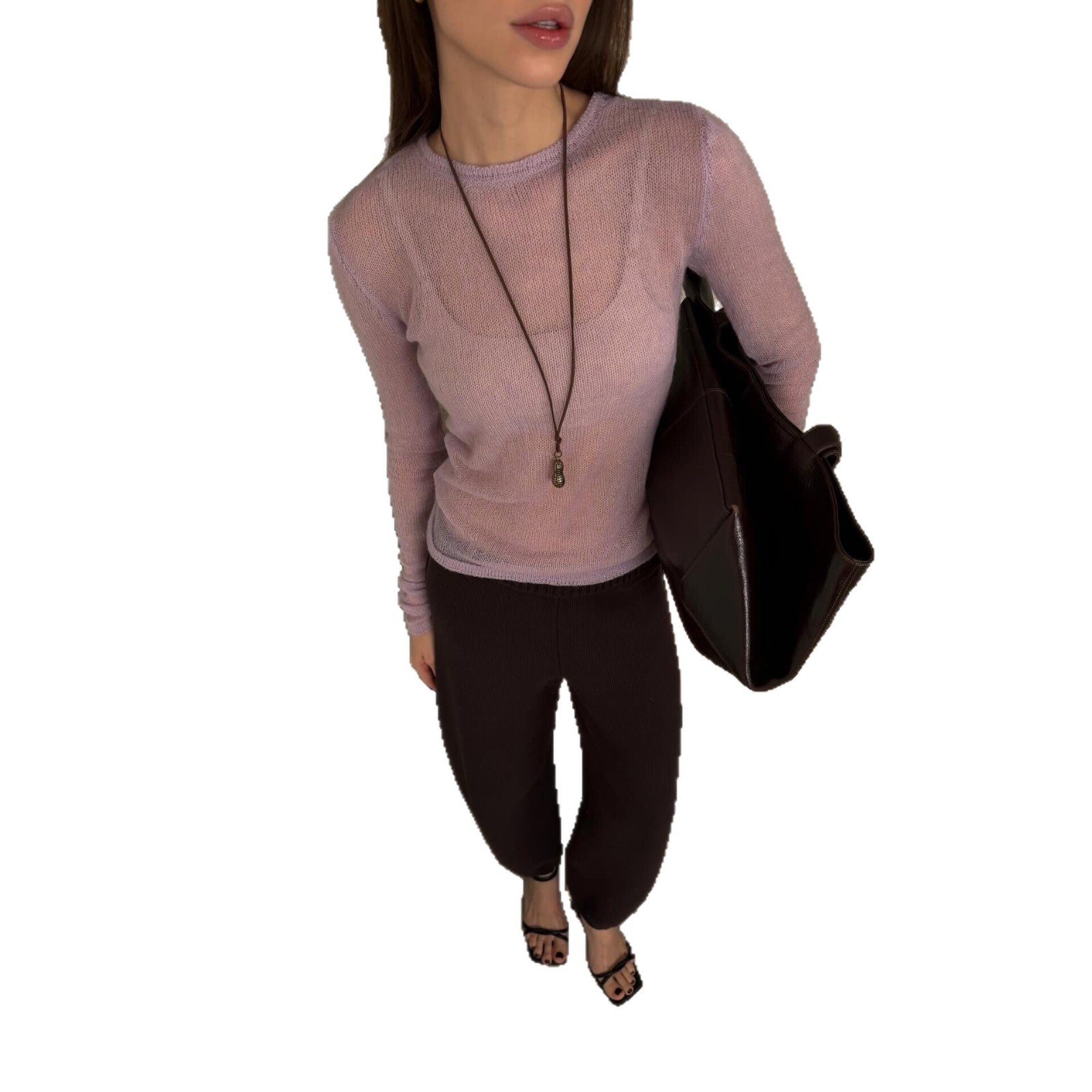 Round Neck Lightweight Knit Sweater Women's Long Sleeve Sheer Candy Color Fashion Top