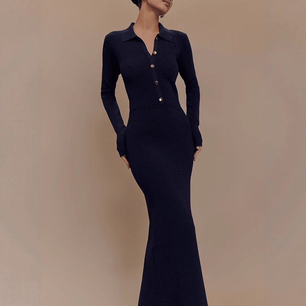 Autumn winter knitted dress women slim fit button comfortable elegant chic