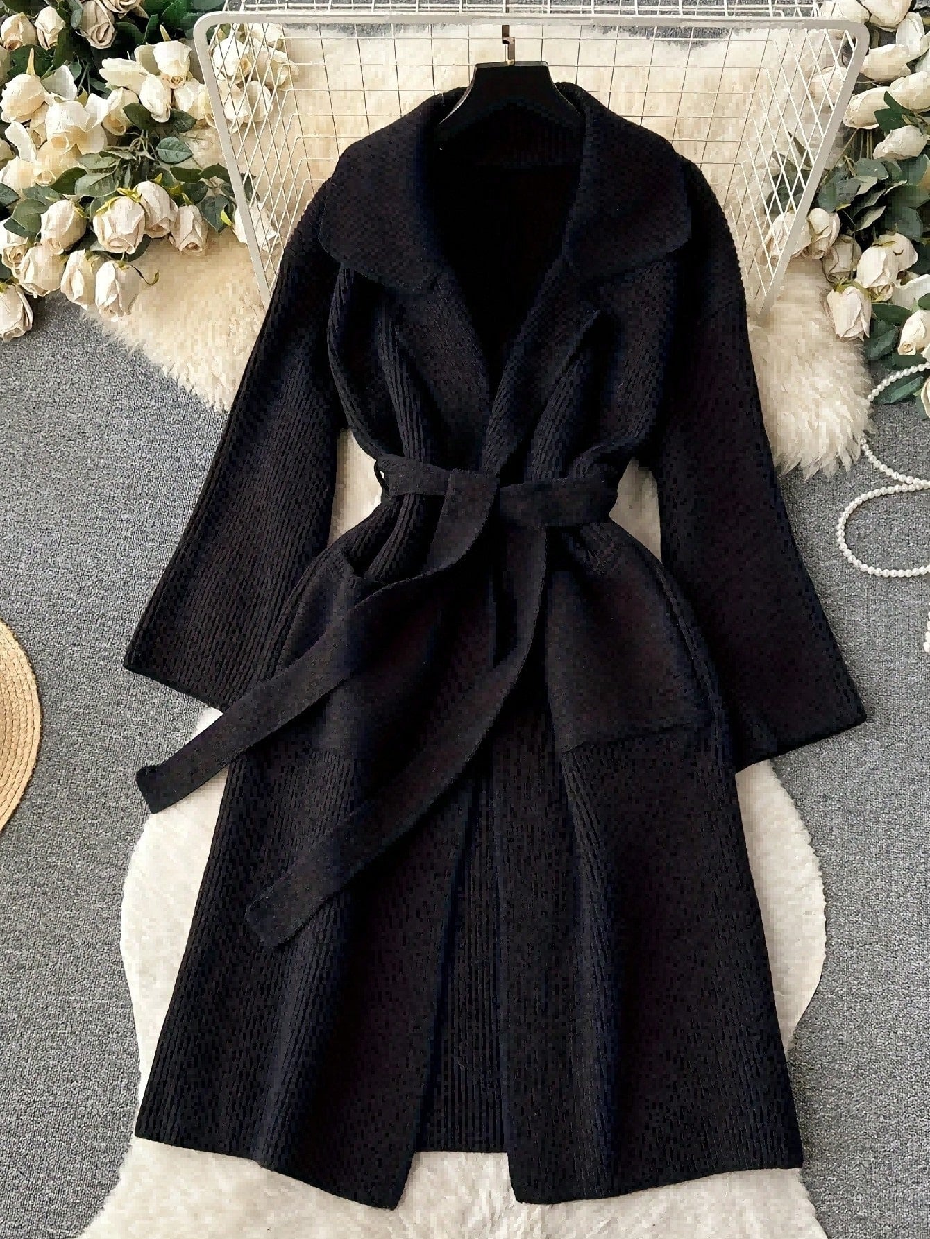 Elegant Minimalist Long Knit Cardigan Coat for Women, Fashionable Sweater Jacket