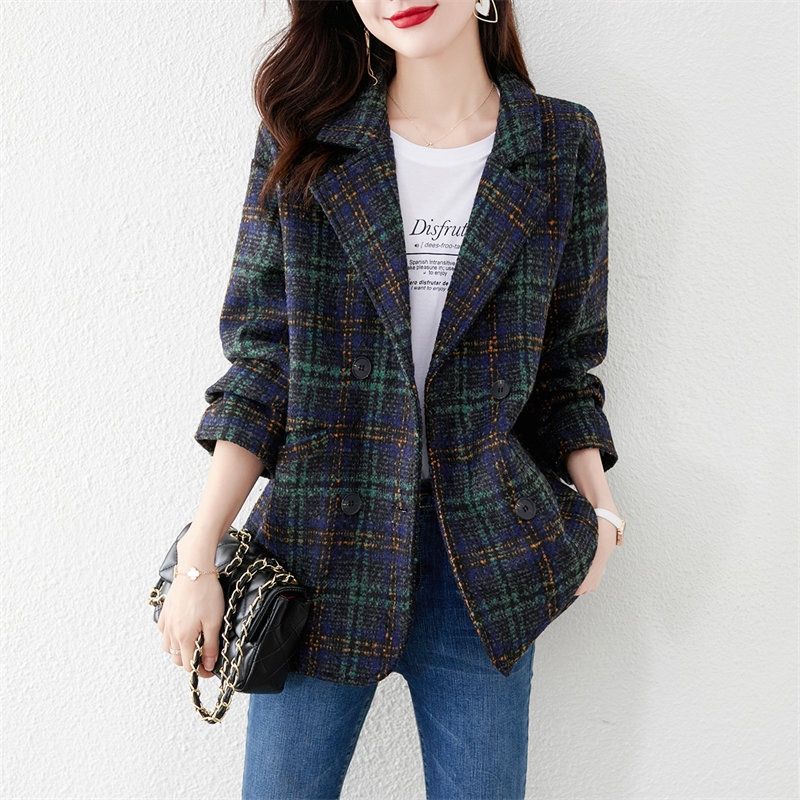 Plaid Wool Coat for Women, Petite Size, British Style Trench Coat