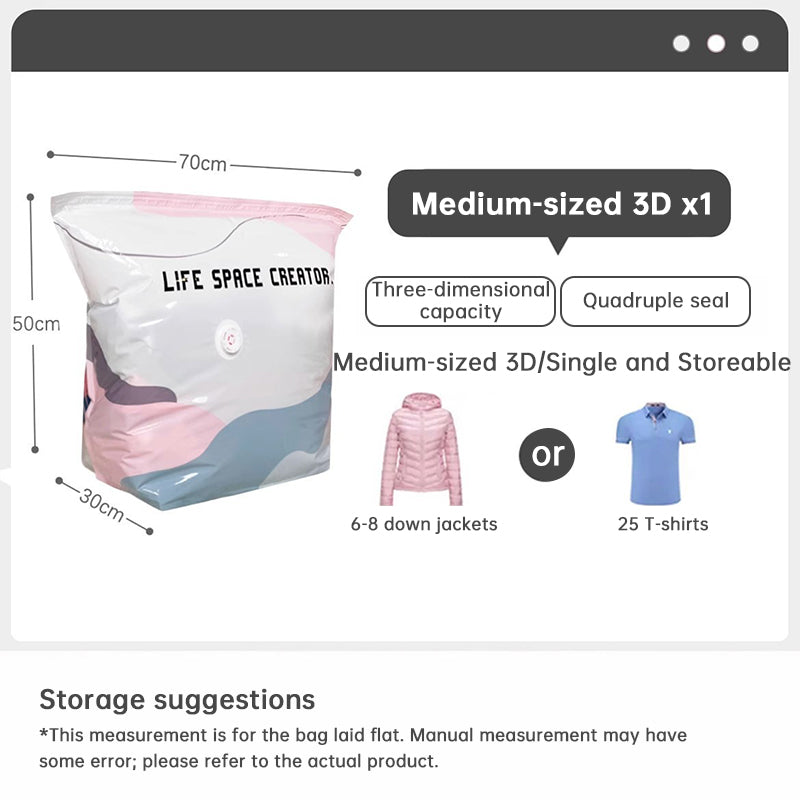 Pump-Free 3D Vacuum Storage Bags – 3-Second Compression, Reusable Space Saver