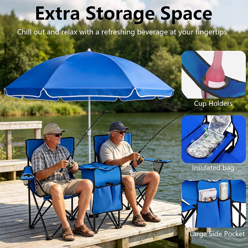 Double Camping Loveseat with Canopy – 600 lb Capacity Foldable Outdoor Chair with Cup Holders & Side Table
