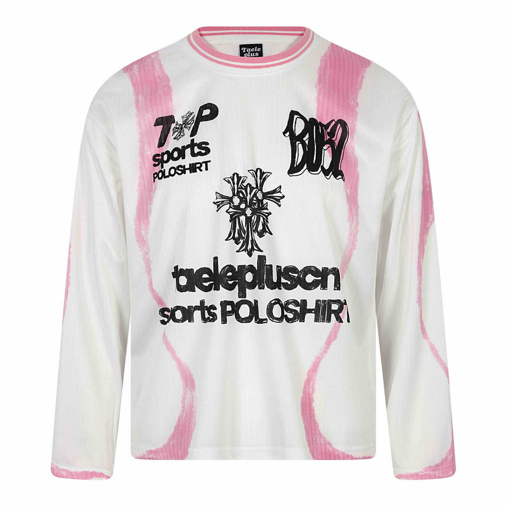 Graffiti Print Casual Loose Fit Long Sleeve Round Neck T-Shirt for Men