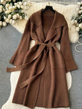Elegant Minimalist Long Knit Cardigan Coat for Women, Fashionable Sweater Jacket