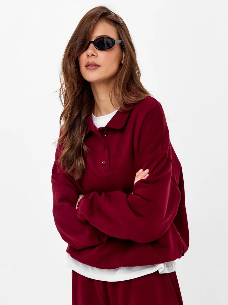 Long Sleeve Polo Shirt  Wide Leg Pants Fashion Sportswear Outfit