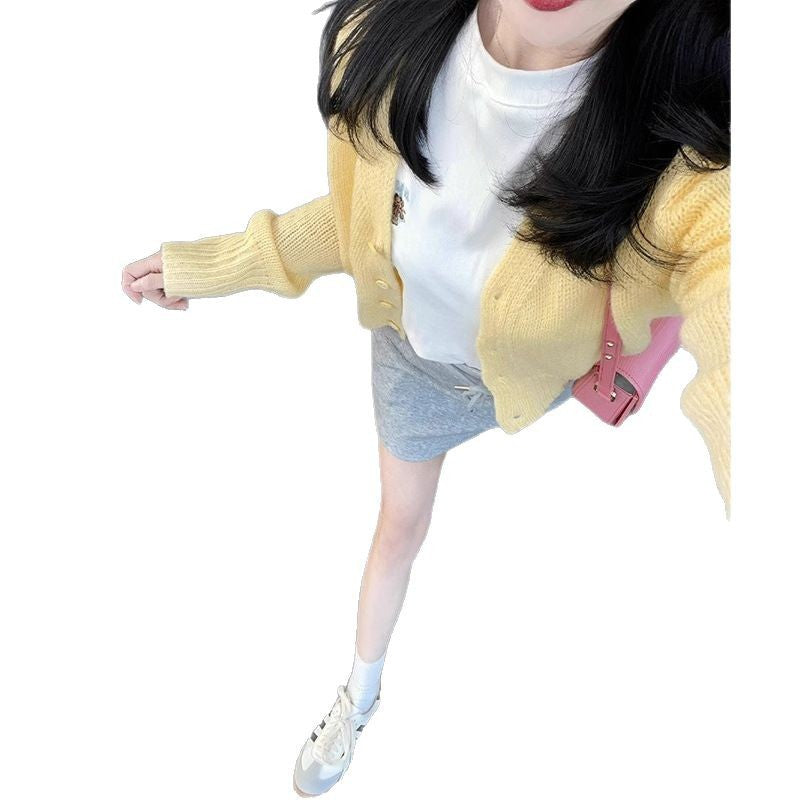Cream Yellow Knit Cardigan Coat for Women, Spring and Autumn, New Design, Unique Gentle Style, Soft Knit Top