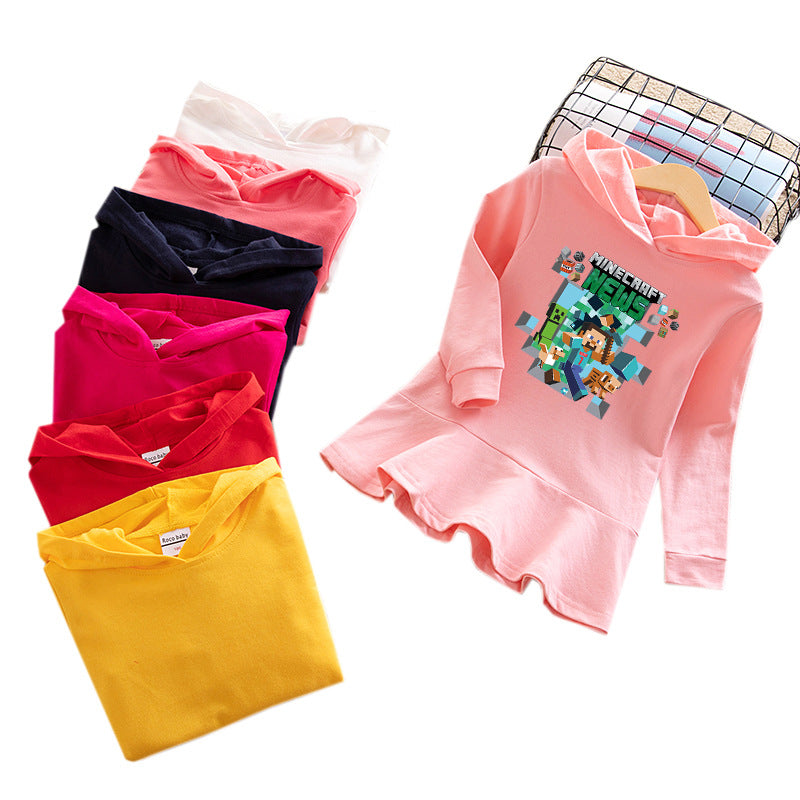 Girls Hooded Sweatshirt Dress – Casual Long-Sleeve Kids Dress with Hood