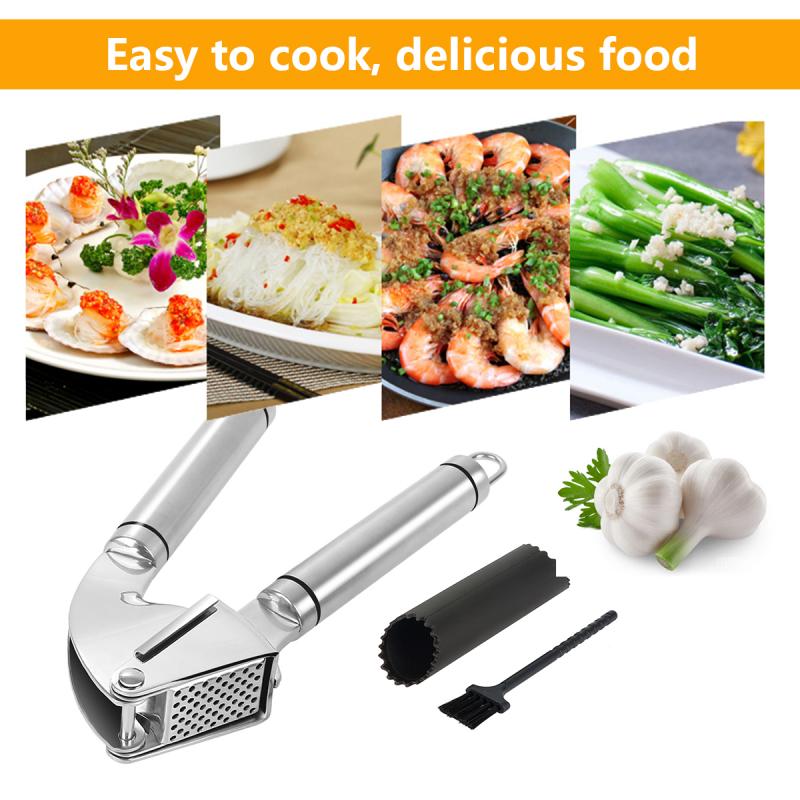 Durable Stainless Steel Garlic Press Crusher Squeezer Masher Home Kitchen Mincer Tool Silver