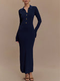 Autumn winter knitted dress women slim fit button comfortable elegant chic
