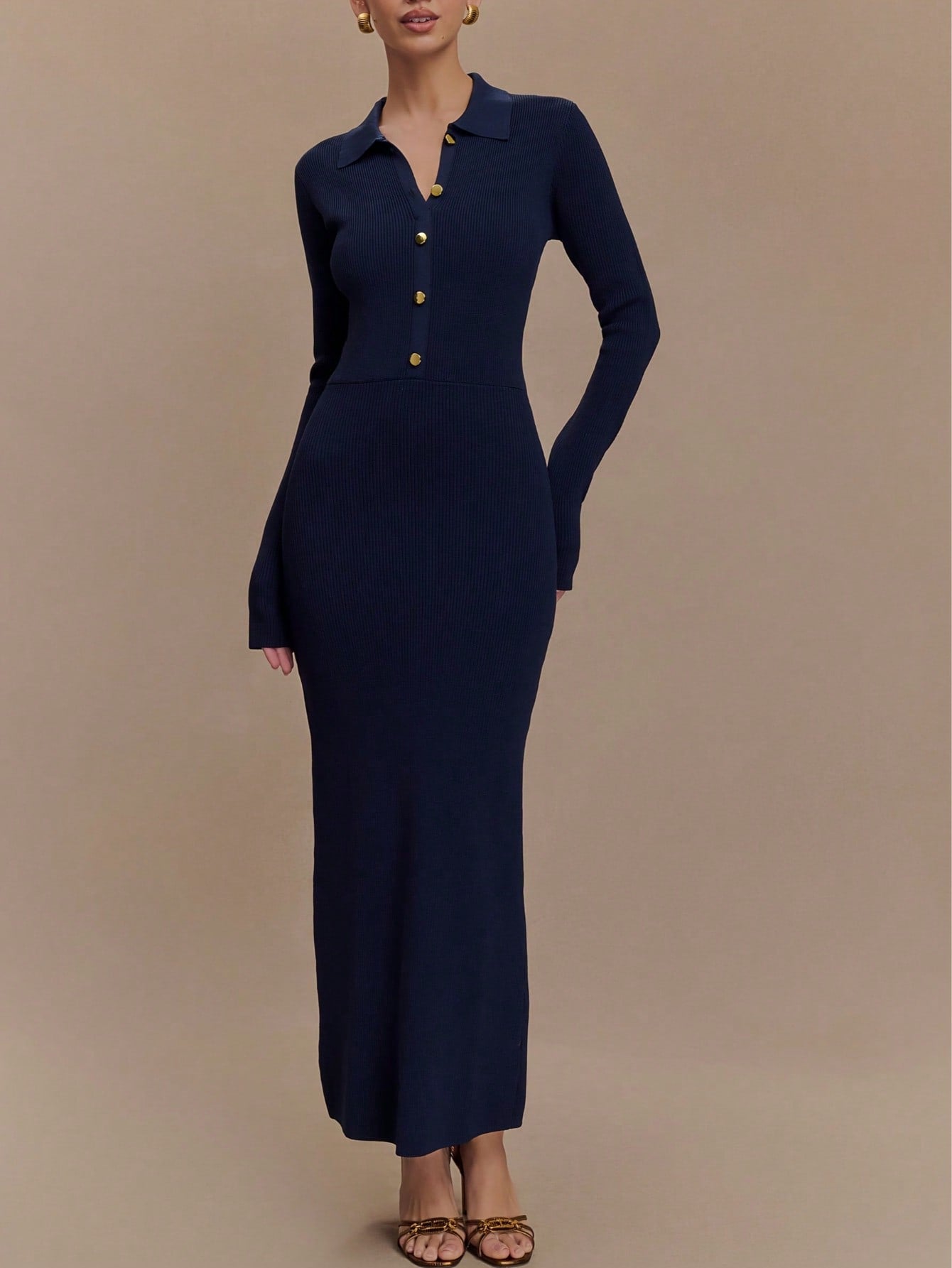 Autumn winter knitted dress women slim fit button comfortable elegant chic