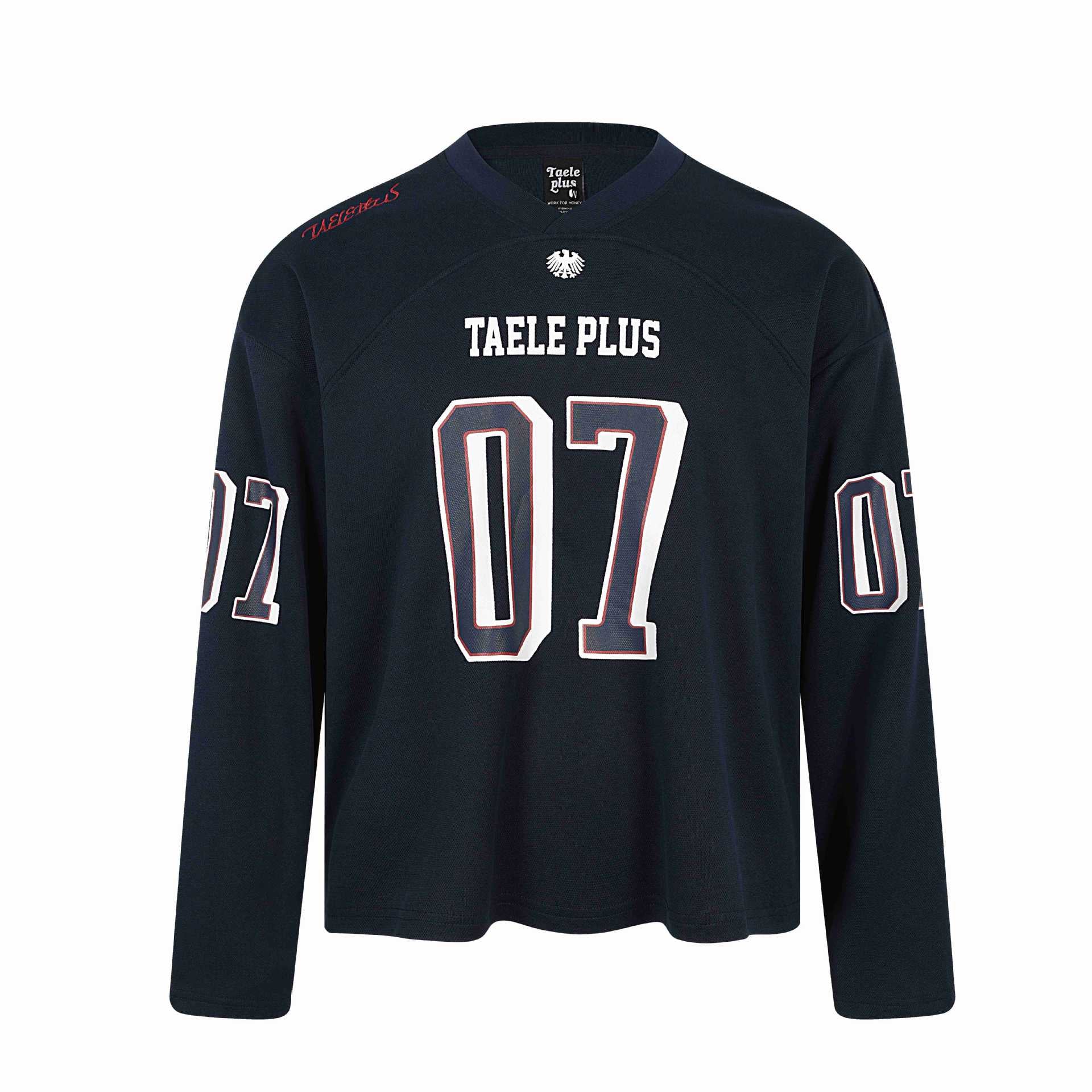 Casual Sporty Patchwork V-Neck Letter Print Loose Long Sleeve T-Shirt