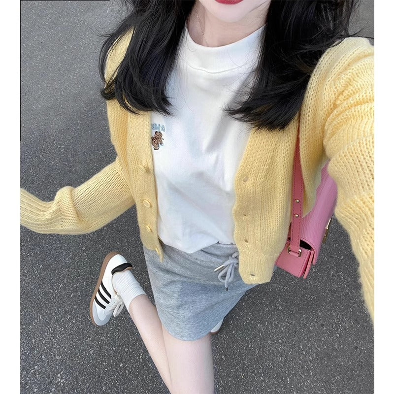 Cream Yellow Knit Cardigan Coat for Women, Spring and Autumn, New Design, Unique Gentle Style, Soft Knit Top