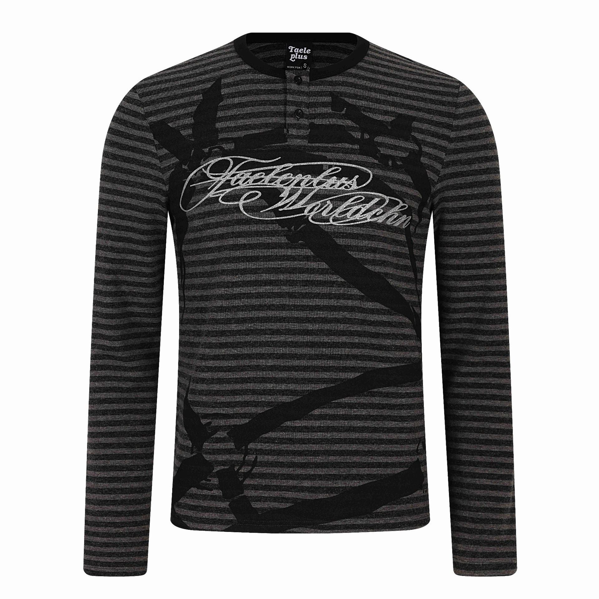 Stripe Glitter Print Slim Fit Henley Neck Long Sleeve T-Shirt for Men