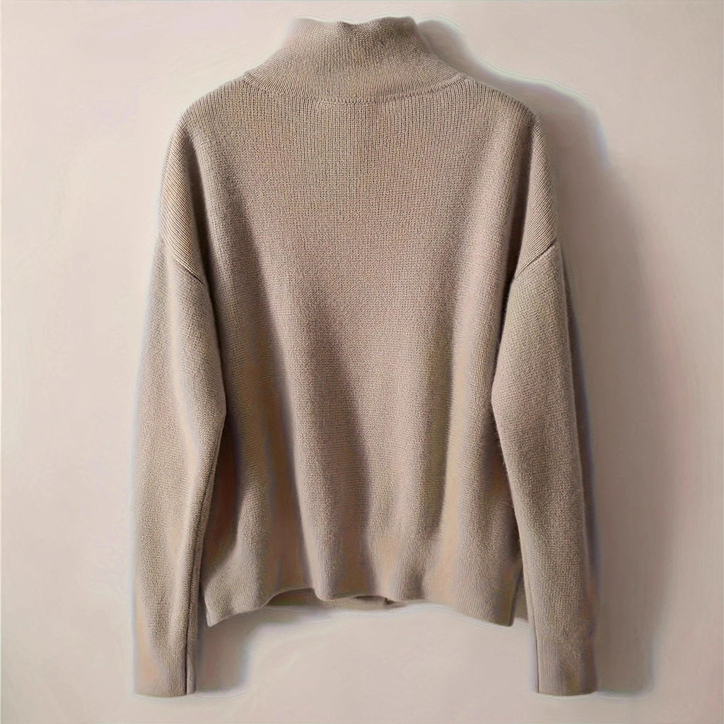 Autumn/Winter Women's Versatile Solid Color Casual Single-Button Stand Collar Long Sleeve Knit Cardigan, Elegant and Simple