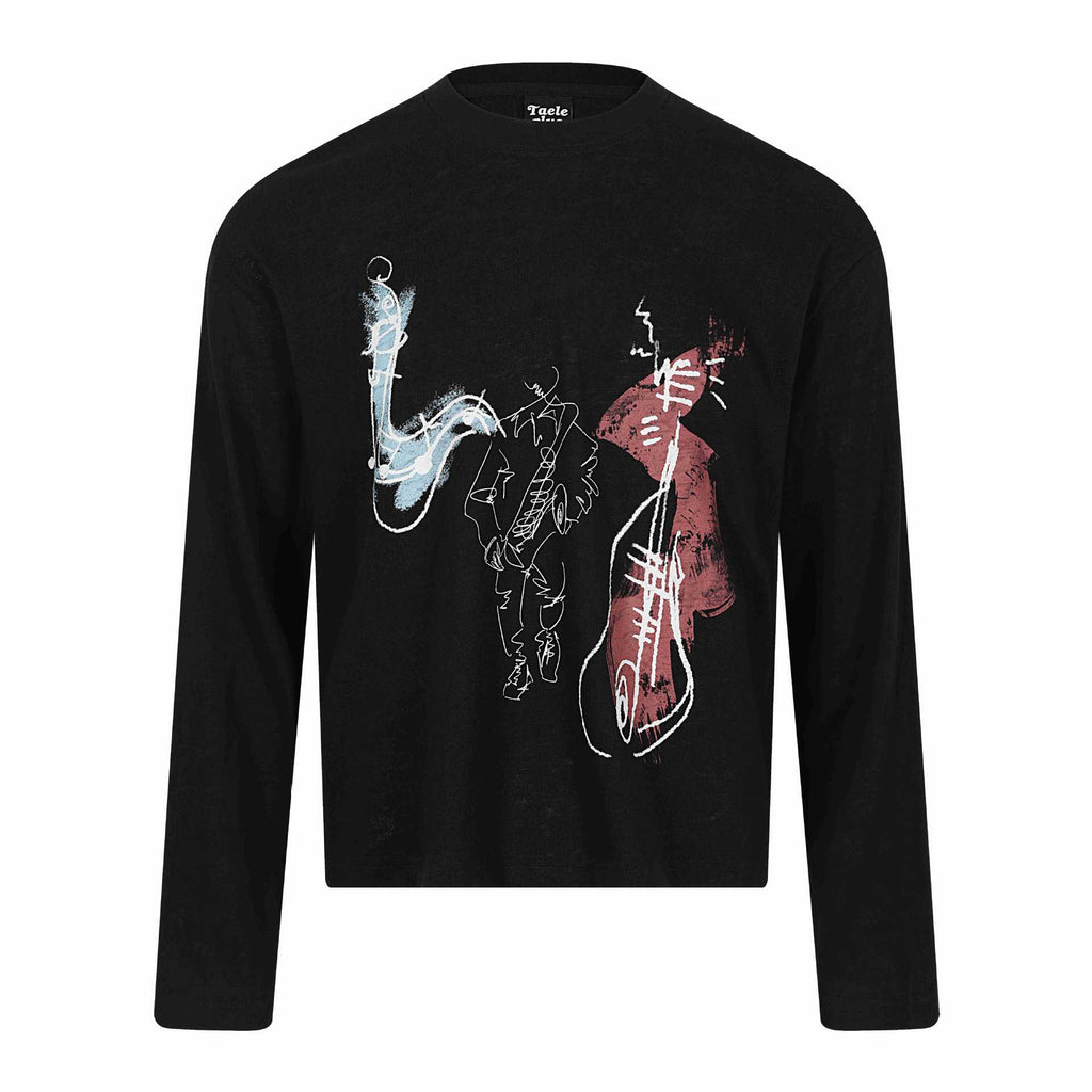 Abstract Hand-painted Graffiti Print Round Neck Loose Long Sleeve T-Shirt