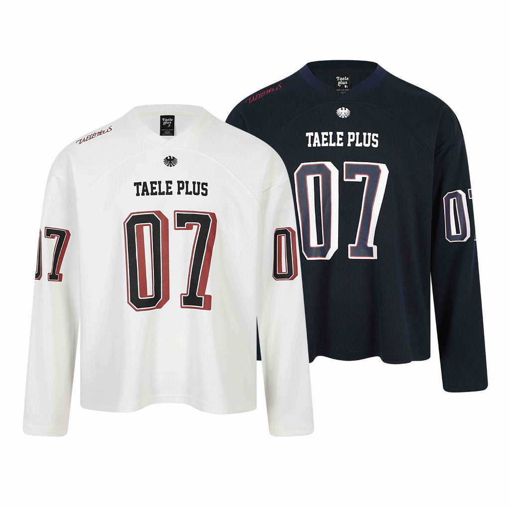 Casual Sporty Patchwork V-Neck Letter Print Loose Long Sleeve T-Shirt