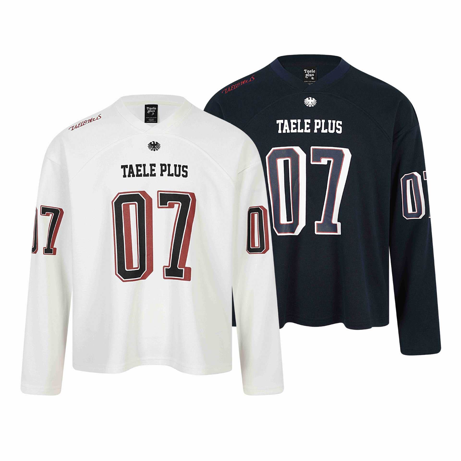 Casual Sporty Patchwork V-Neck Letter Print Loose Long Sleeve T-Shirt