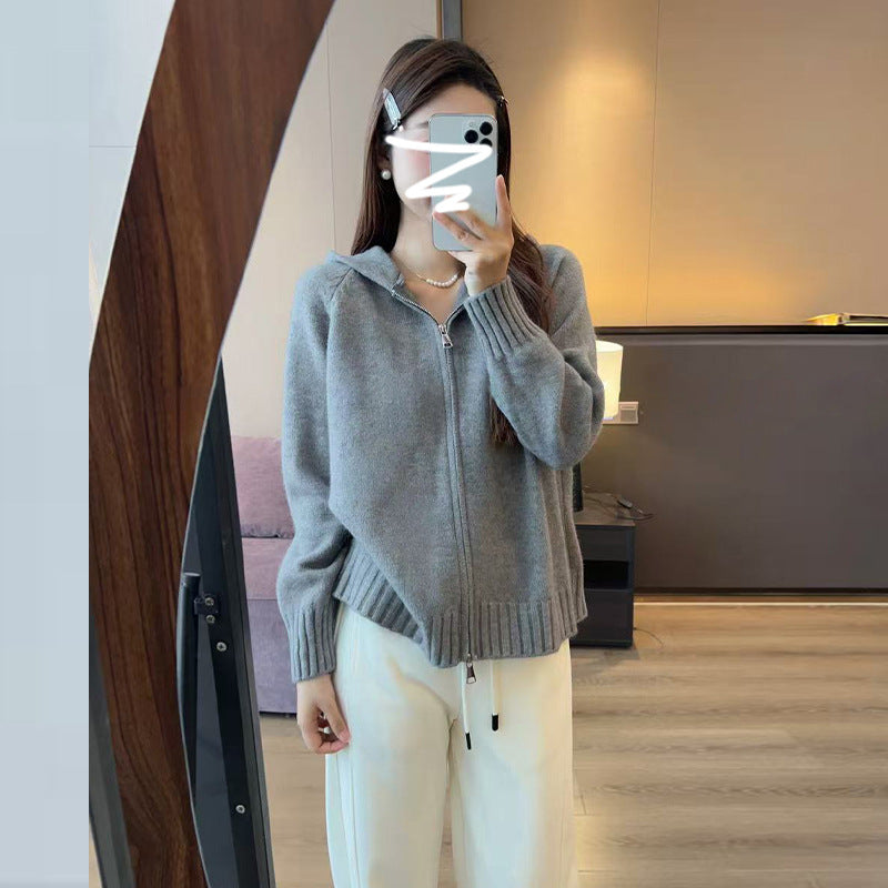 Soft White Hooded Knit Cardigan for Women, Autumn Winter Inner Layer, Cozy and Elegant Long Sleeve Sweater Coat