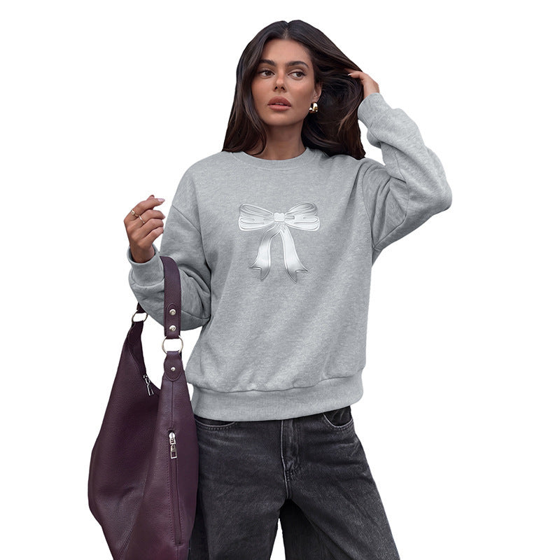 Round neck bow hoodie for women